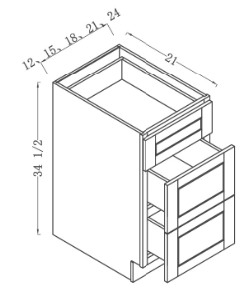 3 Drawer Vanity Cabinet 24"W x 34.5"H x 21"D